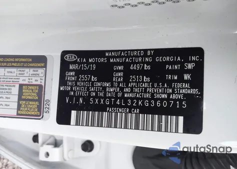 2019 Kia Optima Lx из США, поврежденный, VIN 5XXGT4L32KG360715